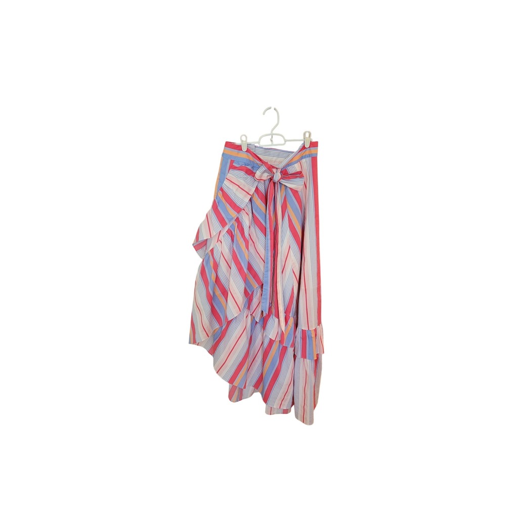 7th Avenue New York & Company Striped Ruffle High Low Midi Skirt Pink Blue Small